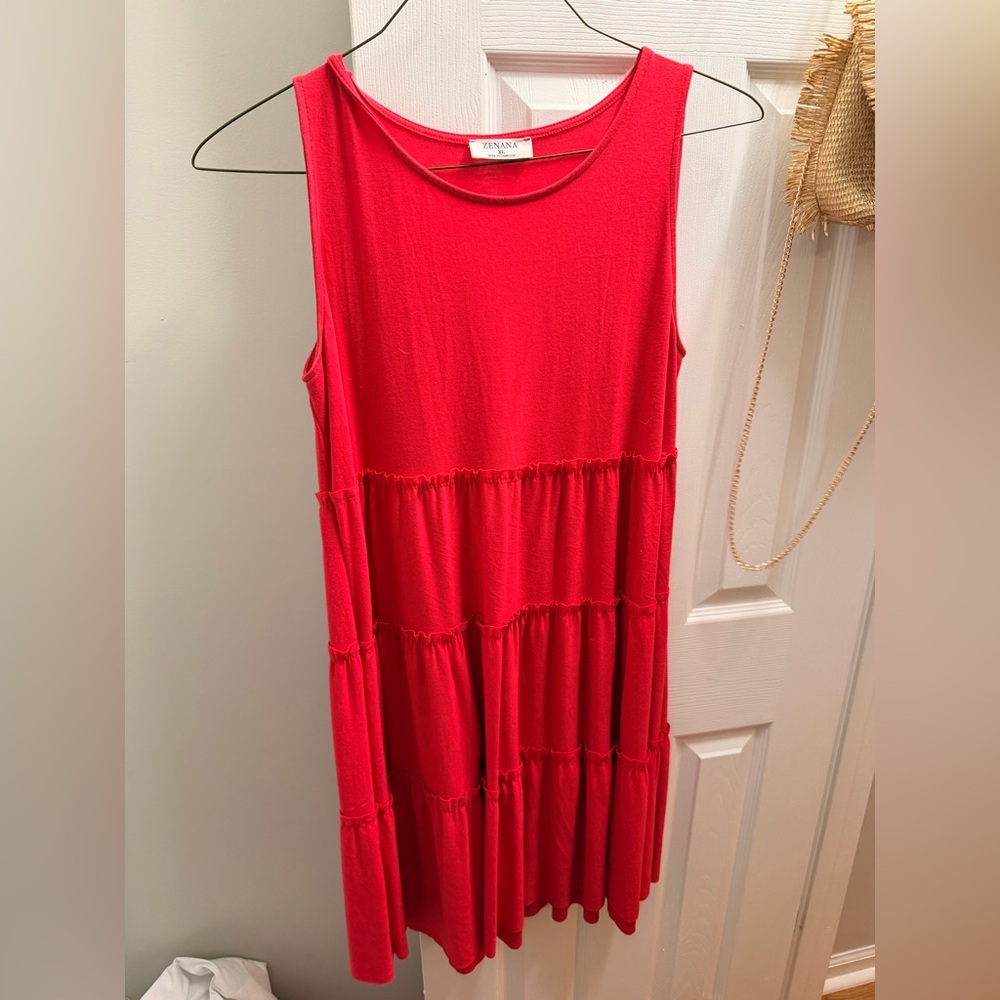 Zenana Outfitters Sleeveless Tiered Maxi Dress in Red